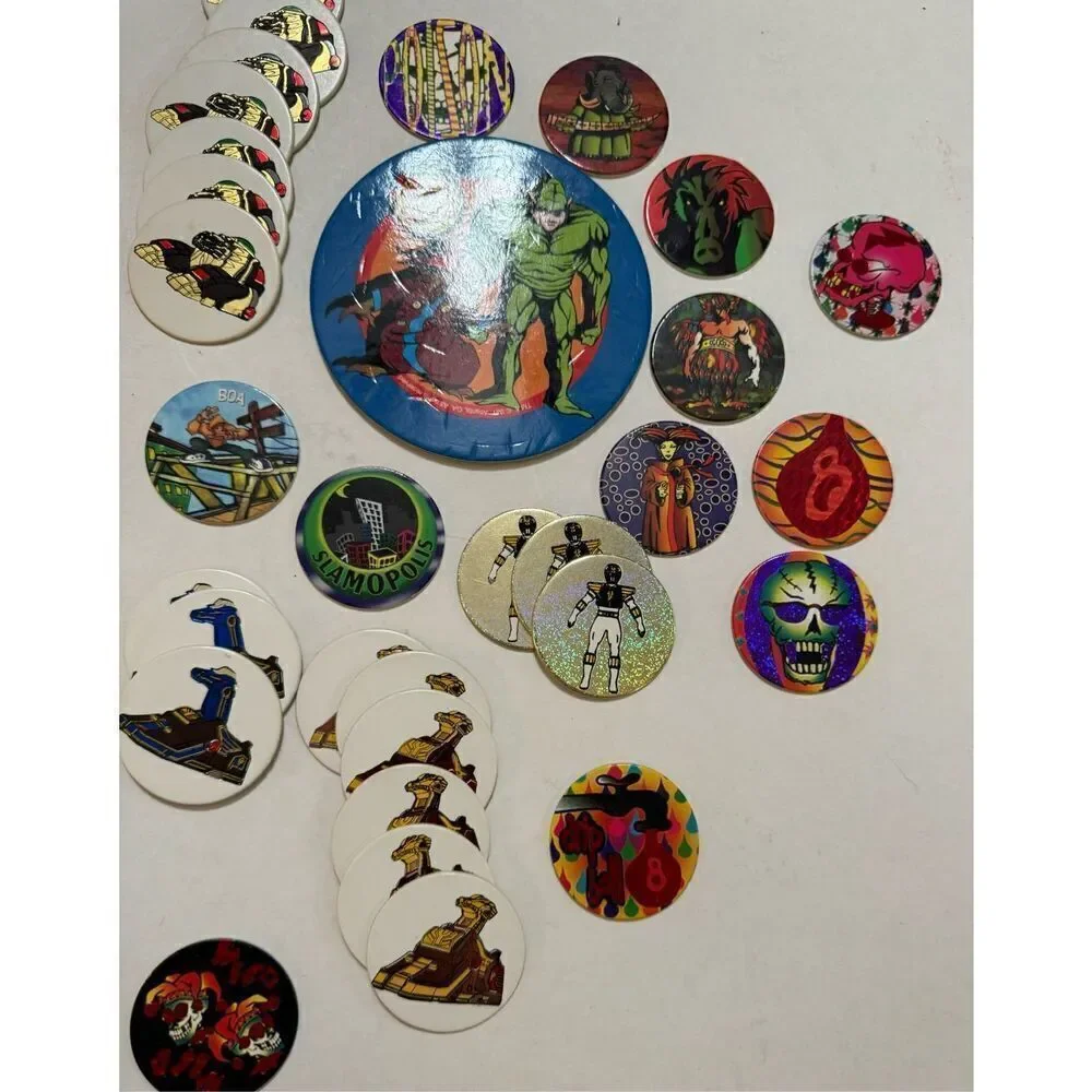 Mixed Lot Vintage Pogs - 1990’s Mighty Morphin Power Rangers MMPR + Slammer Pad